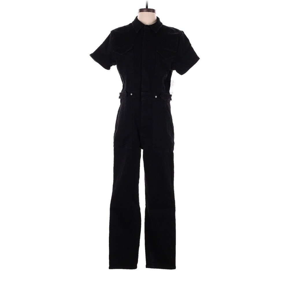 GOOD AMERICAN Solid Black Long Denim Jumpsuit - 4 (Extra Large)